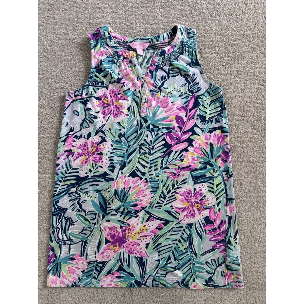Lilly Pulitzer Essie Kids Girl Mini Dress Smocked Sz Large Tropical Resort Beach